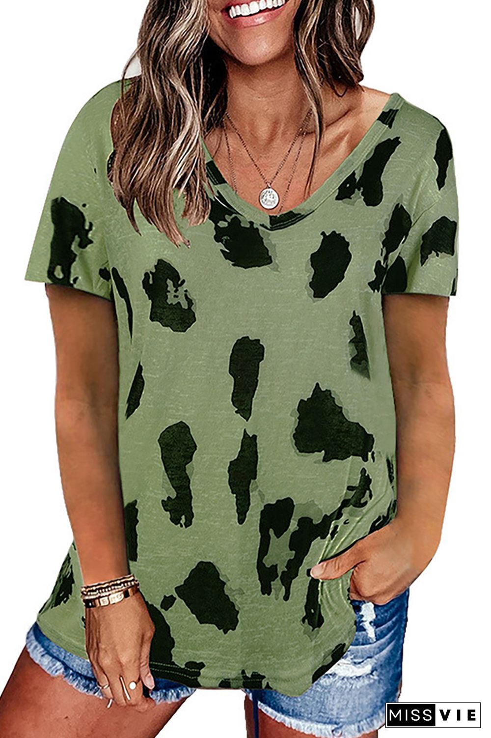 Leopard Printed Casual Loose Short Sleeve T-shirt