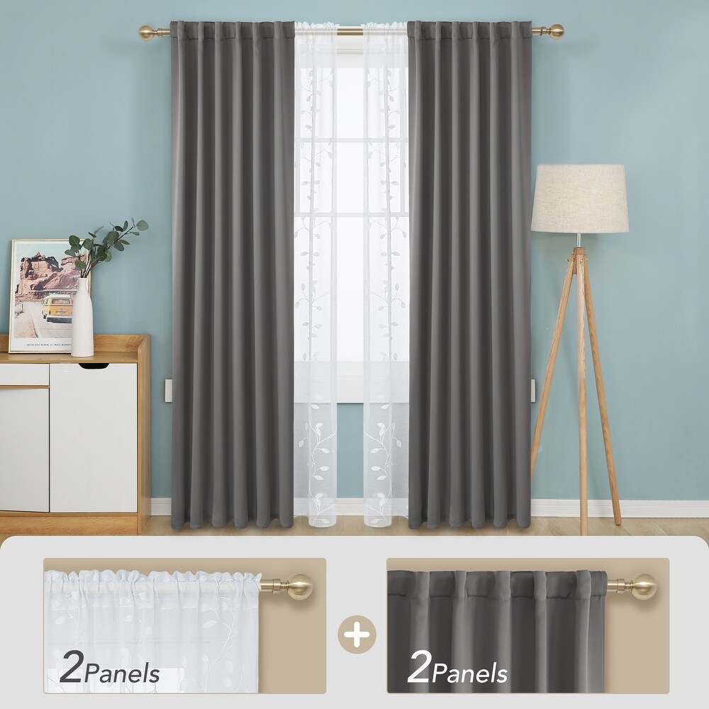 Deconovo Mix   Match Blackout and Sheer Embroidered 4 Piece Curtain Panel Set