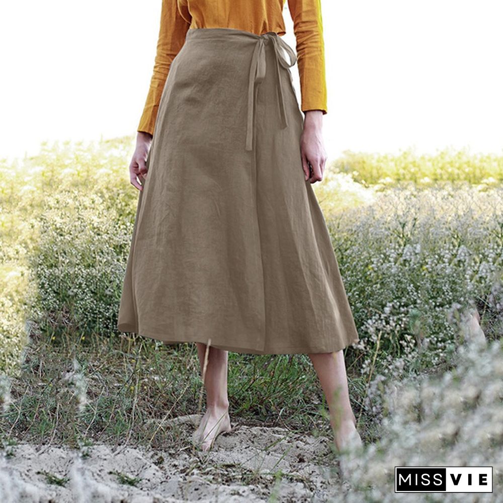 Vintage Elegant Skirt Women Cotton Side Tie A-Line Skirt Summer Long Skirt Dress