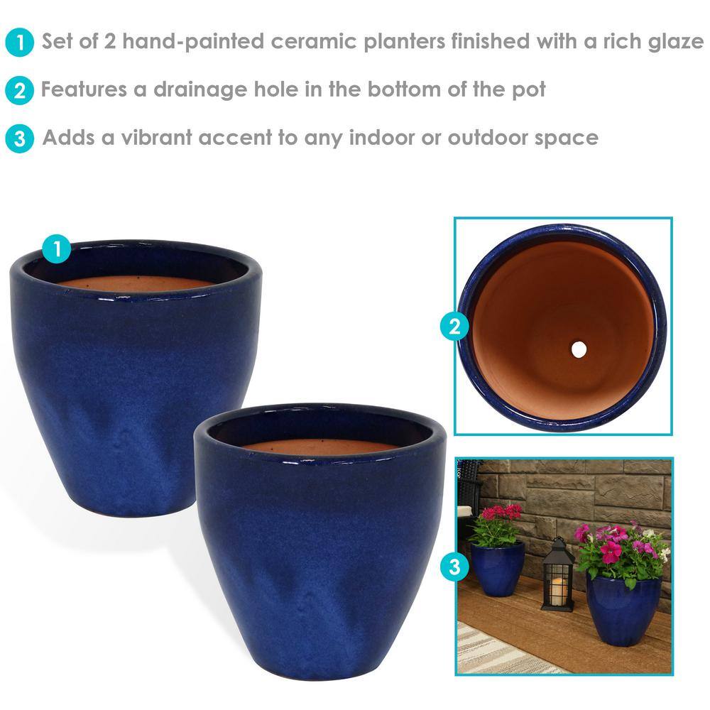 Sunnydaze Decor Resort 10 in. Blue Indoor/Outdoor Ceramic Planter (2-Pack) AP-138