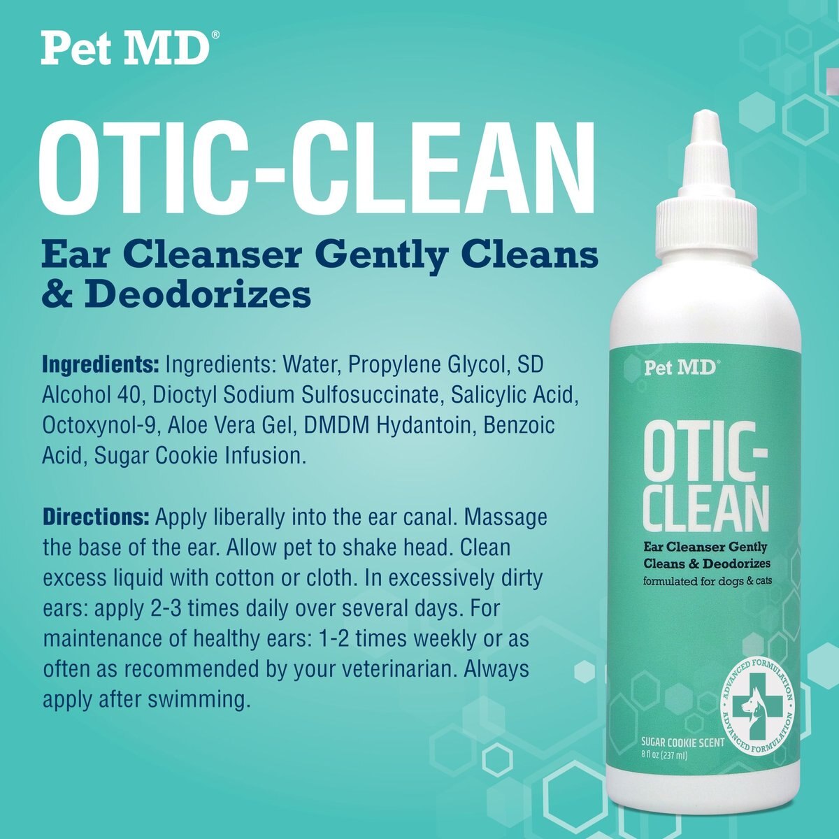 Pet MD Otic-Clean w/Sugar Cookie Scent Dog and Cat Ear Cleaner， 8-oz bottle