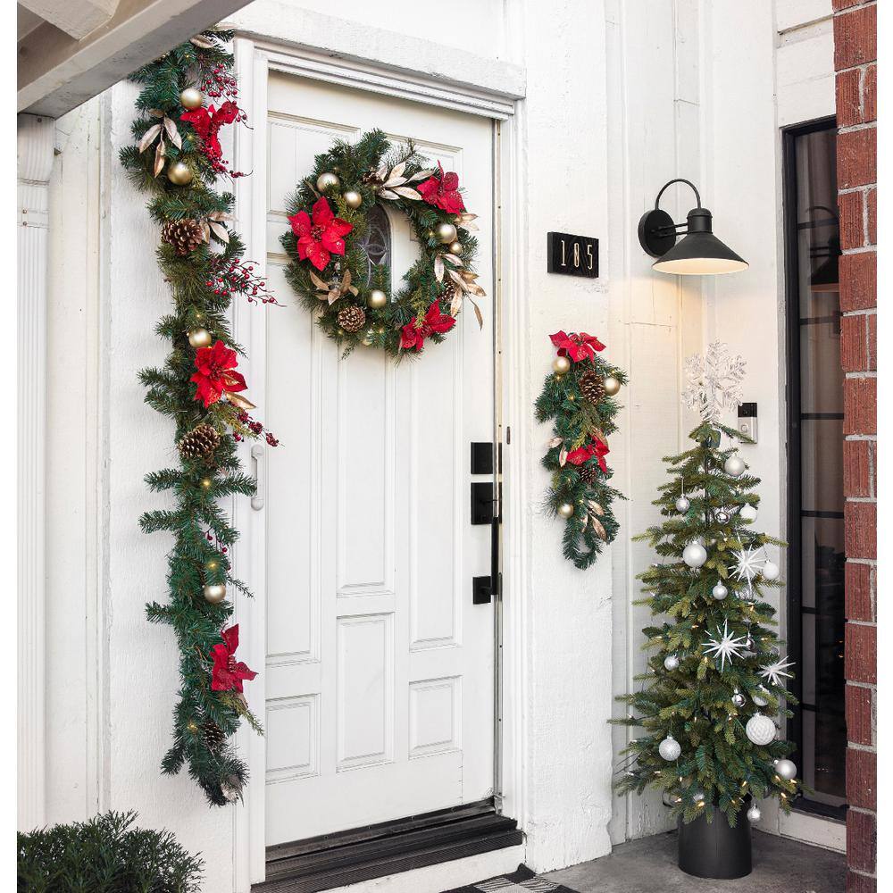 Barton 4.5 ft. Wall Hanging Pre-Lit Artificial Christmas Garland Flower Ornaments Door Pine 93005