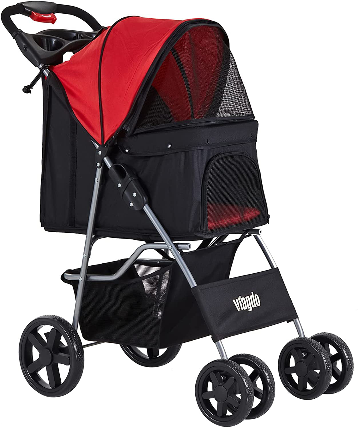 VIAGDO Cat Dog Stroller， Pet Strollers for Small Medium Dogs and Cats， 4 Wheels Dog Jogging Stroller Folding Doggy Stroller with Storage Basket