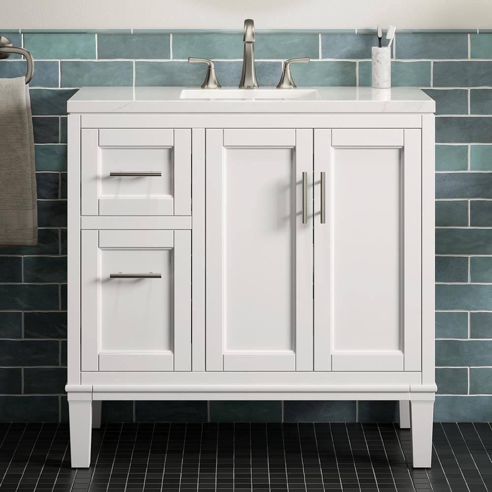 KOHLER Chesil 36 in. W x 18.87 in. D x 36.14 in. H Bathroom Vanity in White with Bianco Bella Top R35904-ASB-0