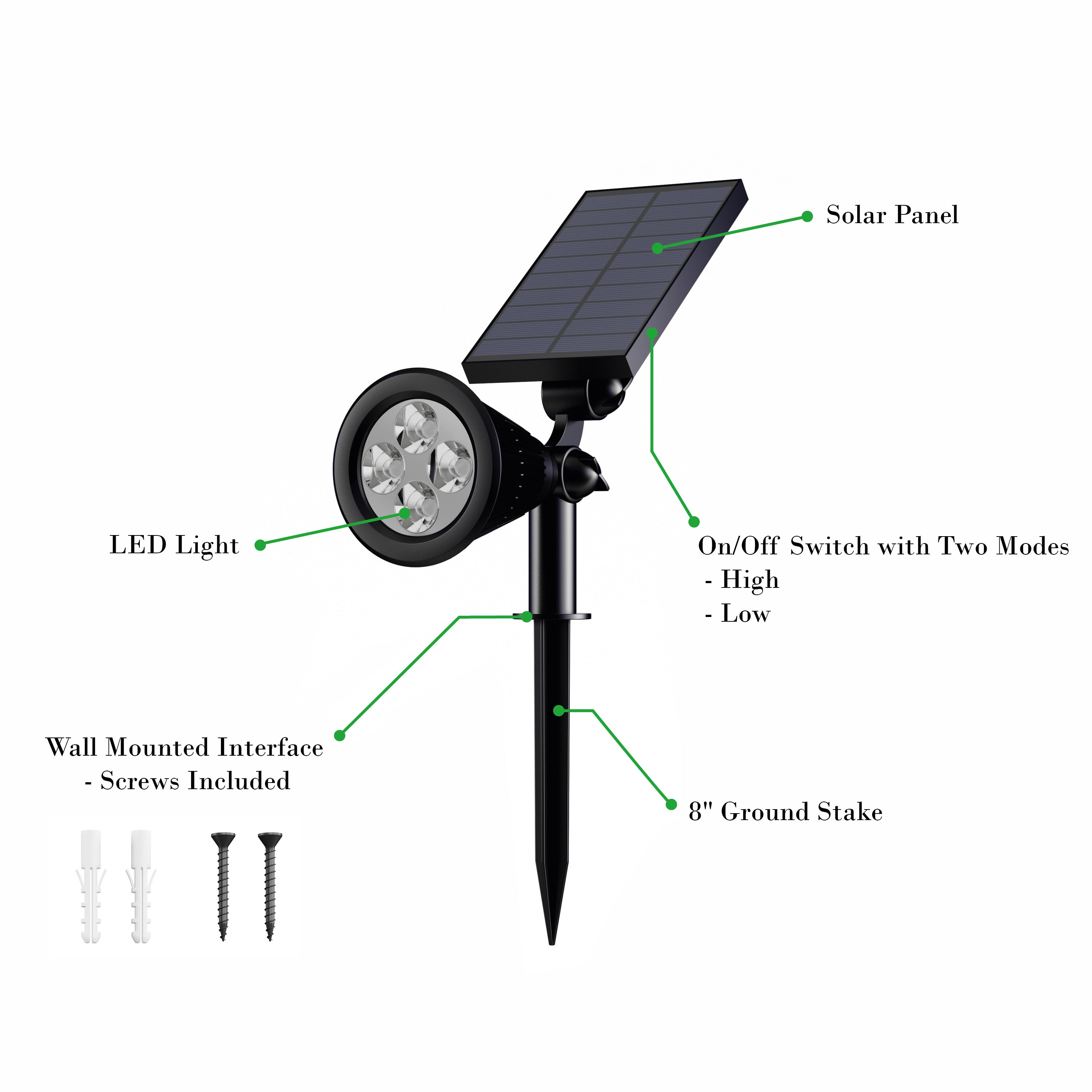 Solar Powered Outdoor Spotlights -Set of 2 Landscape Lights by Pure Garden