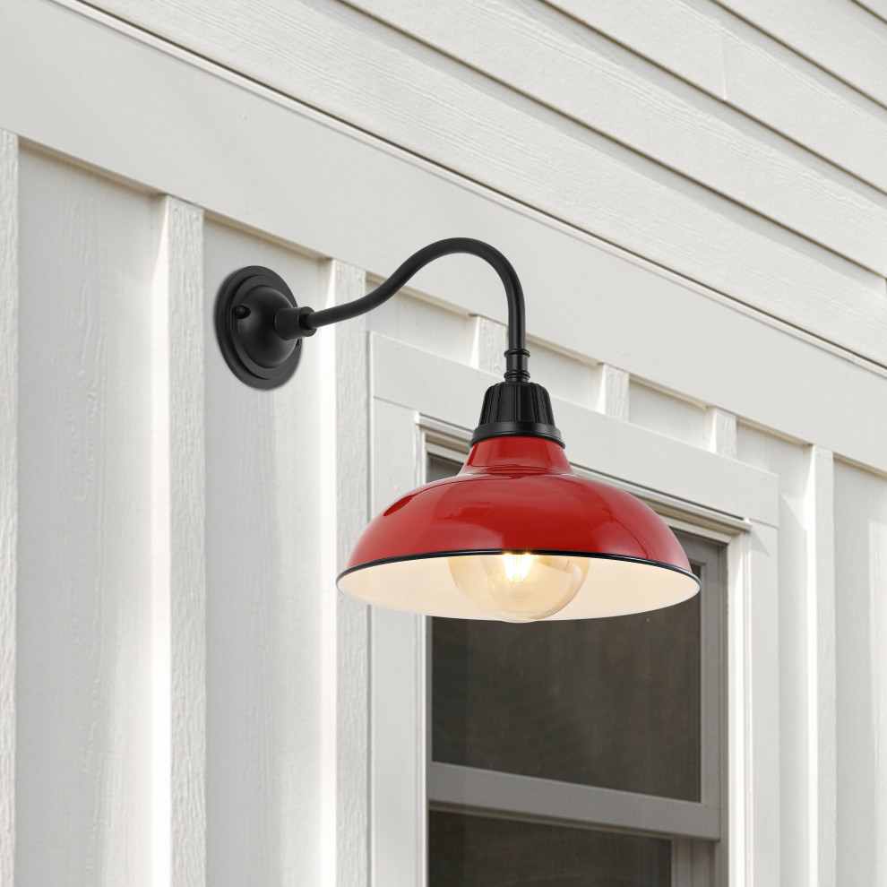 Aurora 12.25 quot1 Light Indoor/Outdoor Iron LED Gooseneck Arm Sconce   Farmhouse   Outdoor Wall Lights And Sconces   by JONATHAN Y  Houzz