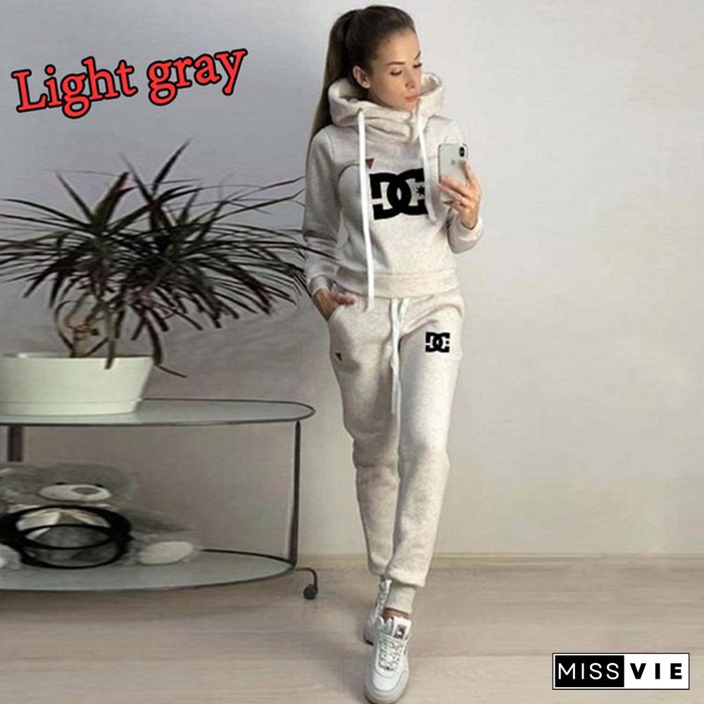 Women Fashion Sets Sportsuits Two Piece Hooded Sweatshirts Pants Two Piece Casual Outfits Set