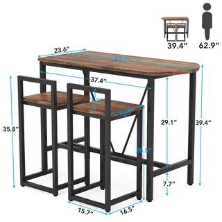 Tribesigns Bryan 43.3 in. 3-Piece Walnut Brown Bar Table Set Kitchen Pub Dining Table with 2-Bar Stools CT-XK00110