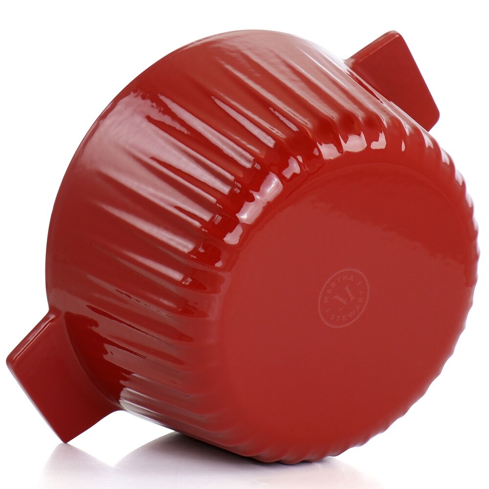 Martha Stewart Enameled Cast Iron 3Qt Embossed Stripe Dutch Oven Red