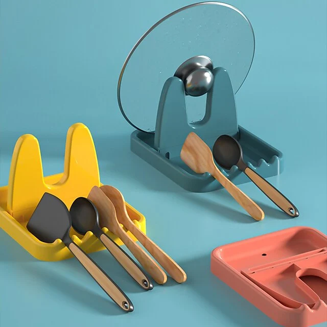 Household Multi Function Spoon Rest Kitchen Storage Creative Plastic Pot Lid Rack Utensils Soup Spoon Spatula Storage Rack