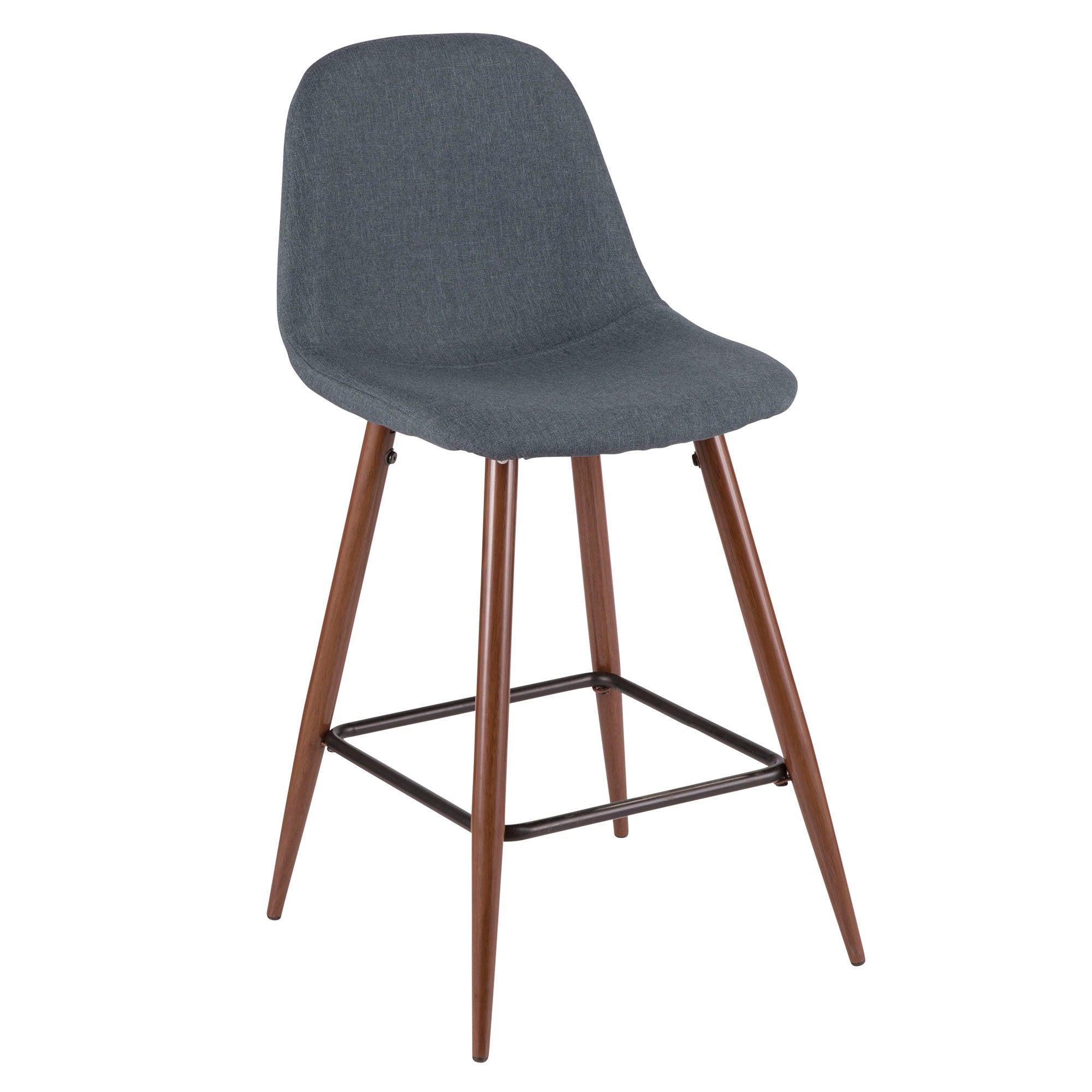 Pebble Mid-Century Modern Counter Stool in Walnut and Blue by LumiSource - Set of 2