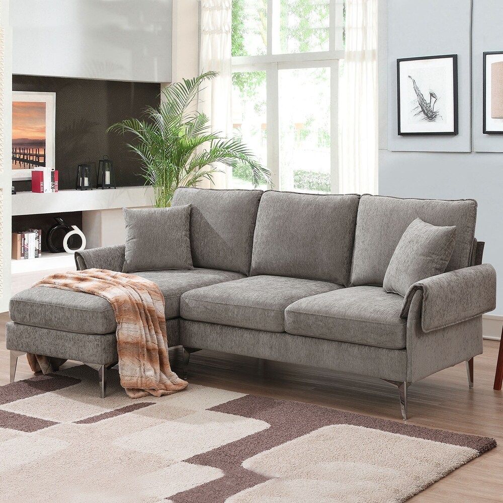 L Shaped Convertible Sectional Sofa with Reversible Chaise   2 Pillows