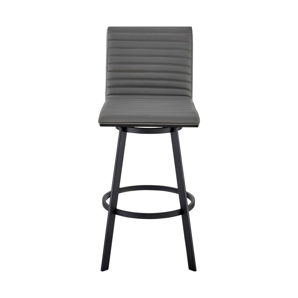 Armen Living Jermaine 30 in. Bar Height High Back Swivel Bar Stool in Matt Black with Grey Faux Leather 721535762019