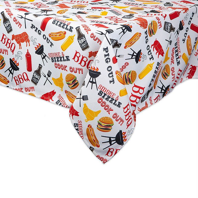 120 White and Yellow Barbeque Themed Rectangular Outdoor Tablecloth