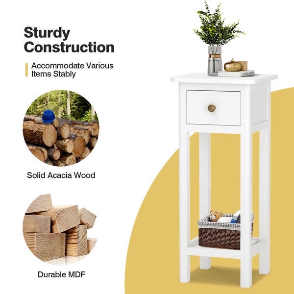 2 Tier Slim SideTable with Drawer Shelf