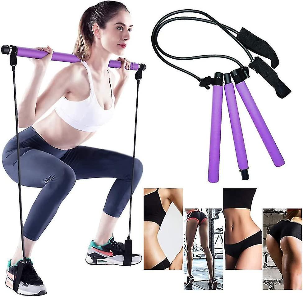 Portable Pilates Bar Kit With Resistance Band Yoga Pilates Stick， Exercise Toning Bar With Foot