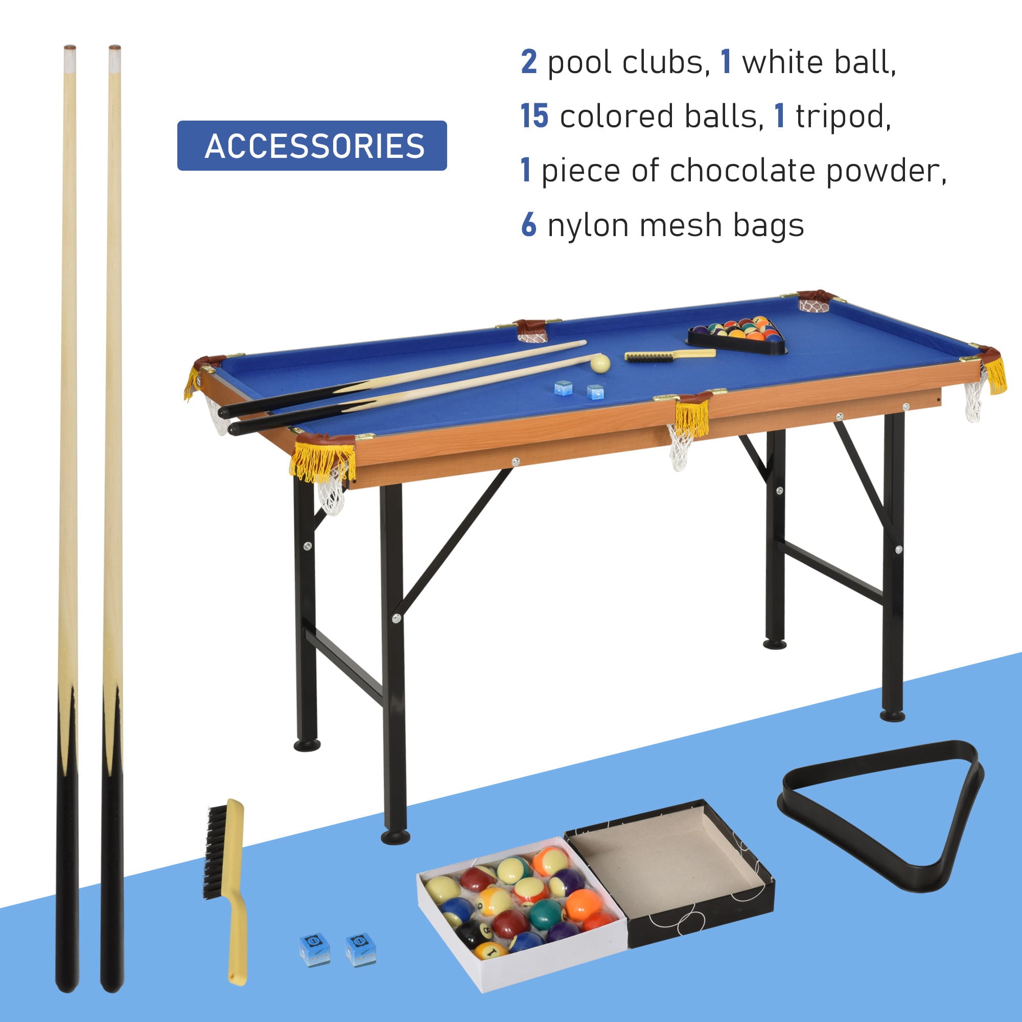 Soozier 55 In. Portable Folding Billiards Table Game Pool Table for Kids Adults with Cues, Ball, Rack, Brush, Chalk