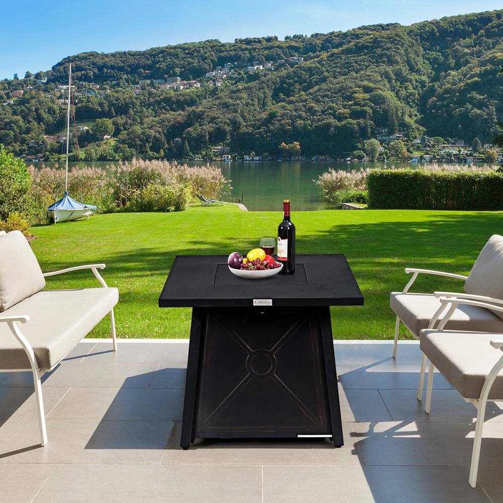 HONEY JOY 50000 BTU Square Propane Outdoor Fire Pit Table with Waterproof Cover Lava Rock TOPB003476