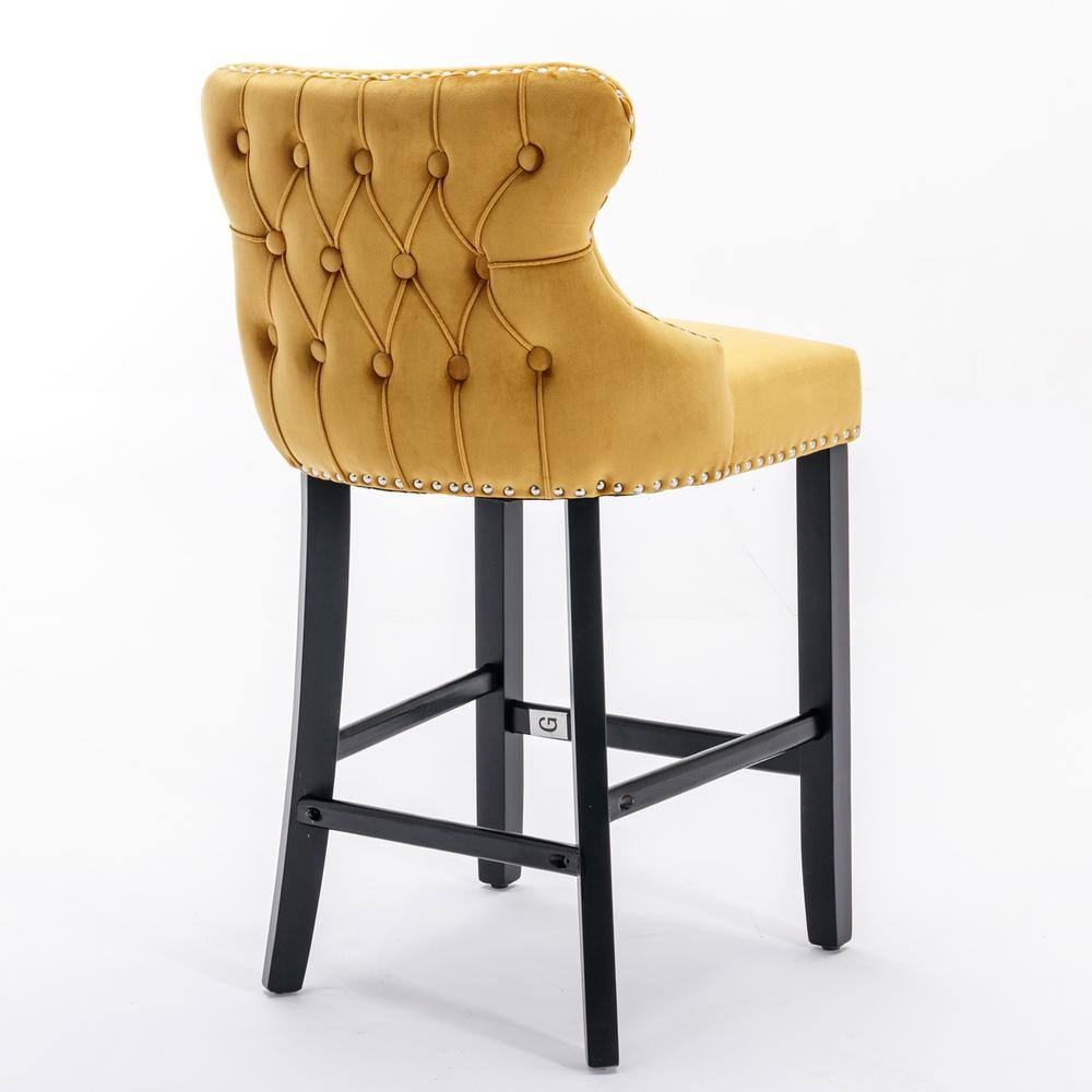 26.7 in. Gold Wing Back Wood Bar Stool Tufted Upholstered Velvet Counter Stools (Set of 2) FY-W114366435