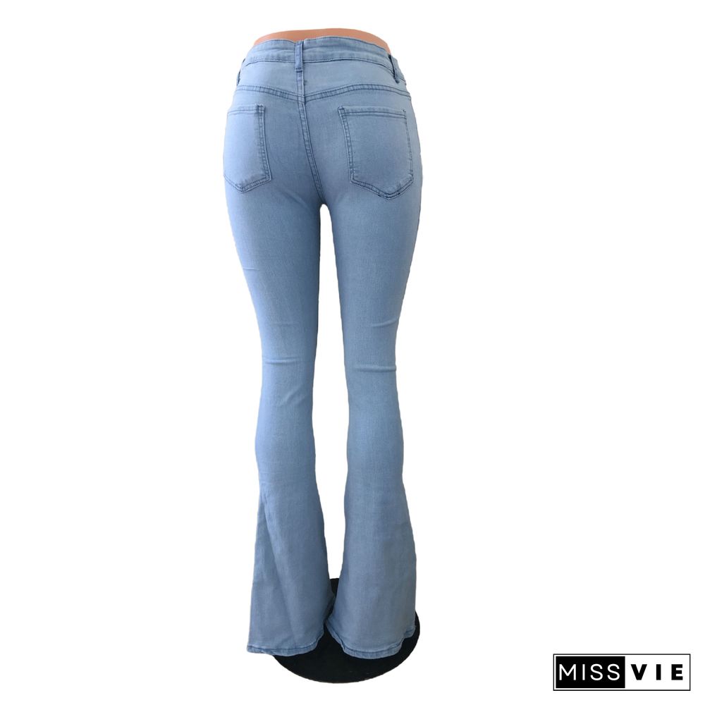 High Waist Zipper Stretch Flare Jeans Pants