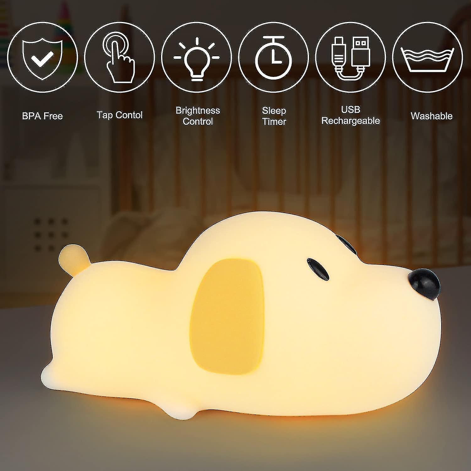 Baby Night Light， Usb Rechargeable Led Toddler Night Light， Silicone Child Bedside Lamp Adjustable Brightness With Timer， Dog Night Light Lamp Touch C