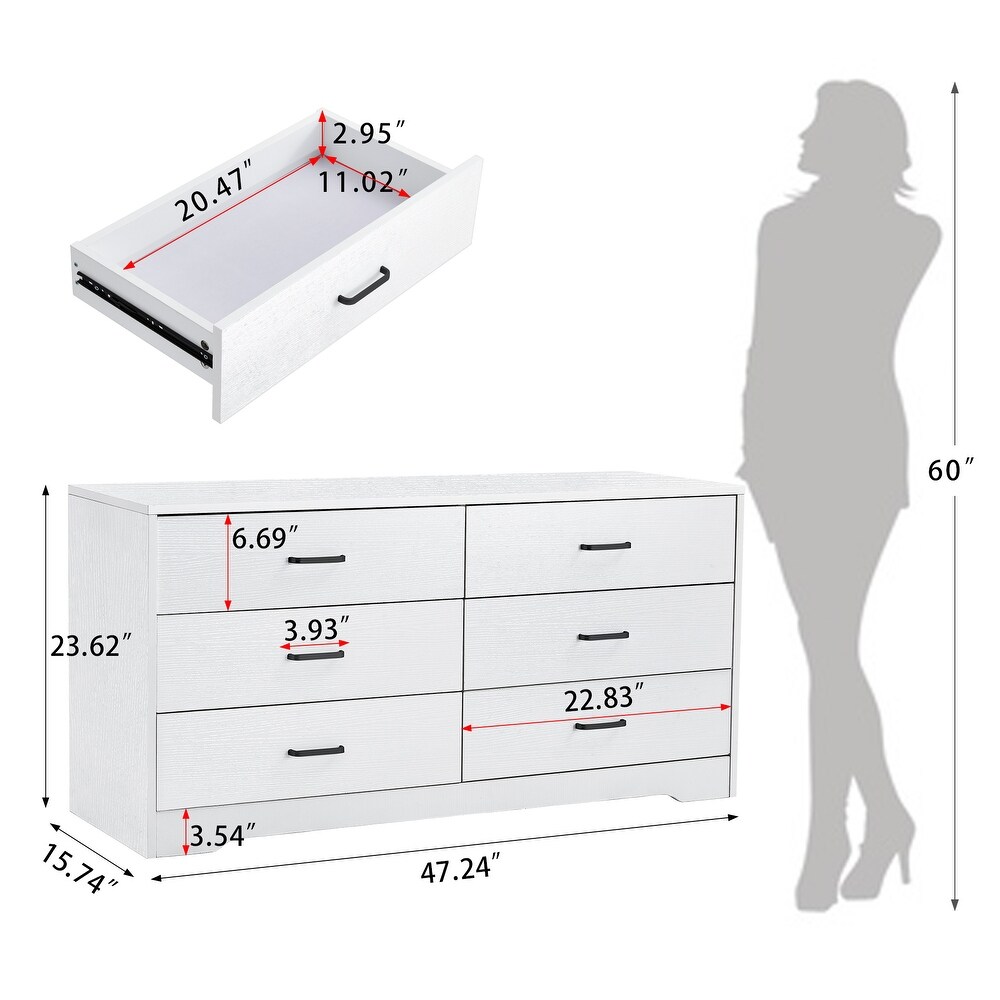 6 Drawers Wood MDF Boards Dresser  White