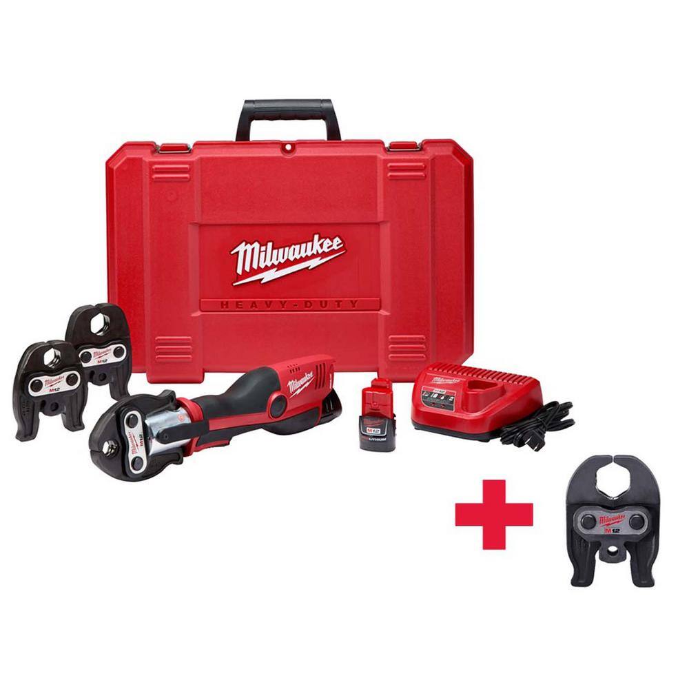 MW M12 12-Volt Lithium-Ion Force Logic Cordless Press Tool Kit w 12 in. - 1-14in. CTS Jaws (2) 1.5Ah Batteries  Case 2473-22-49-16-2453