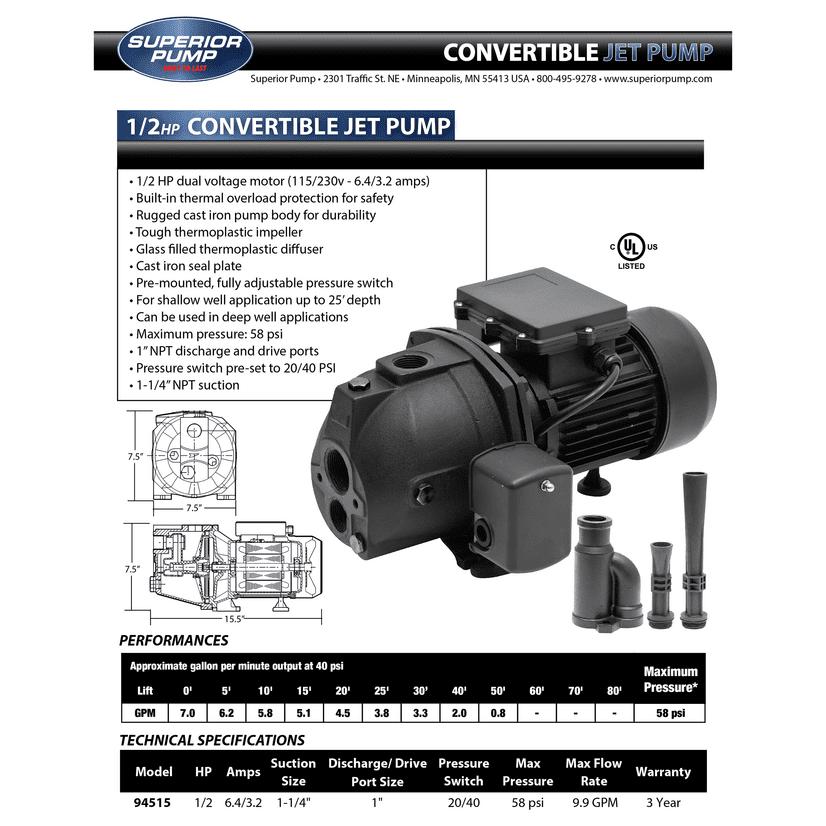 1/2 HP Cast Iron Convertible Jet Pump