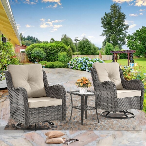 Wicker Patio Furniture Conversation Set with High Back Swivel Chairs and Storage Ottomans，Cushions Included🎃