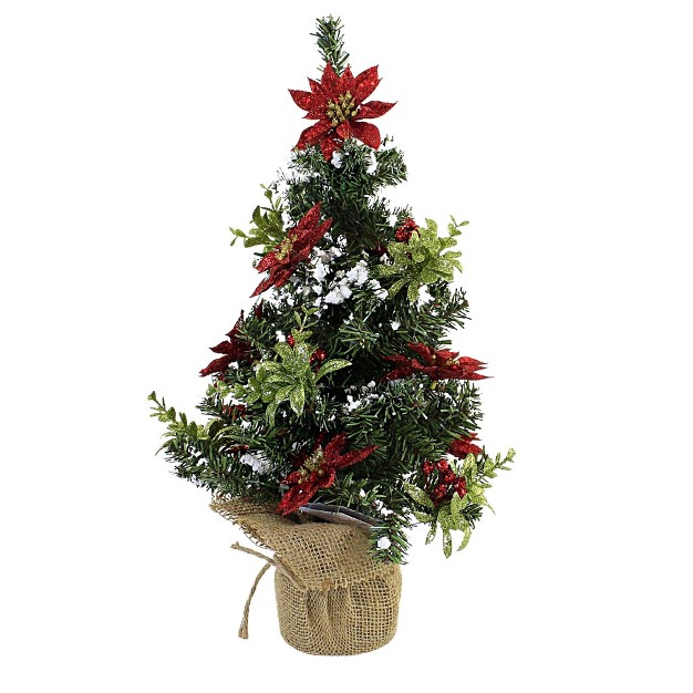 Christmas Poinsettia Evergreen Tree One Lit Tree 18 0 Inches Burlap Base Home Decor Kk327 Sisal Green