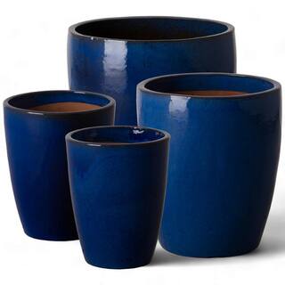 Emissary Bullet 9.5 in. D x 12 in. H Blue Ceramic Round Planter with Drainage Hole 0533BL-1