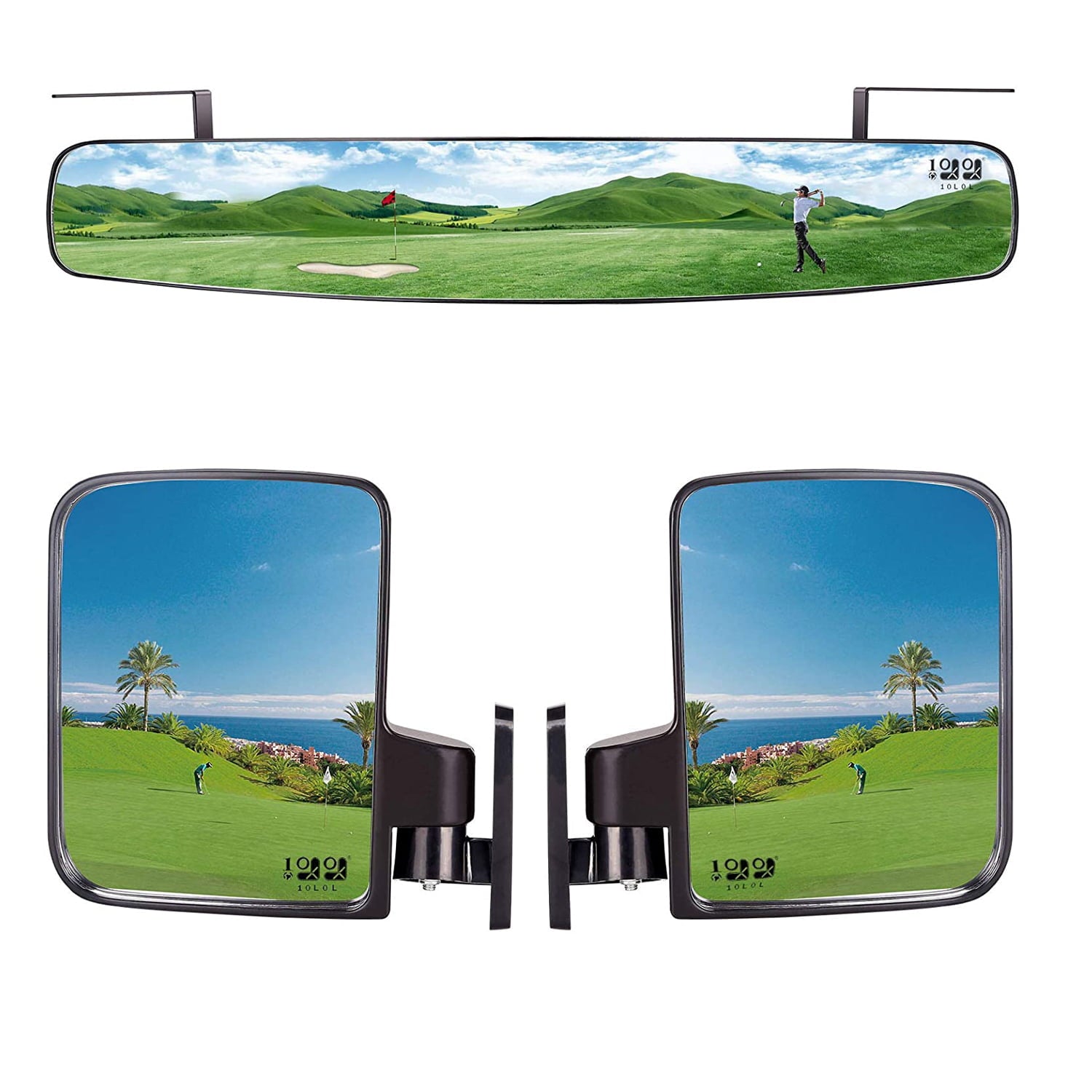 10L0L Folding Golf Cart Side Mirrors and Center Rear View Mirror for Club Car EZGO Yamaha Cart Parts Accessories