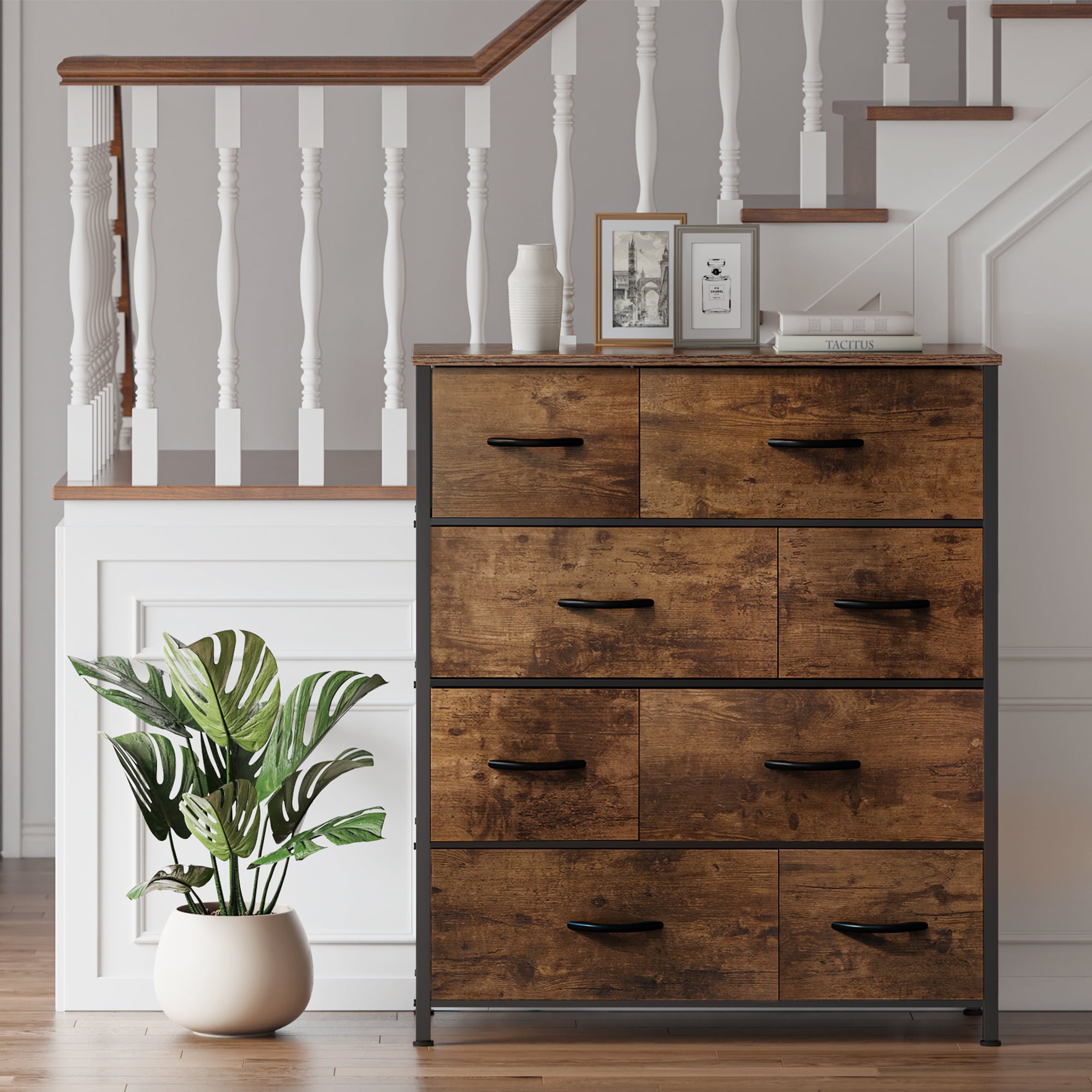 EnHomee Storage Dressers for Bedroom Kids Dresser with 8 Drawer Dresser Chest of Drawers Fabric Dresser Furniture Tall Dresser Industrial Modern Dresser for Closet, Rustic Brown DIY Layout