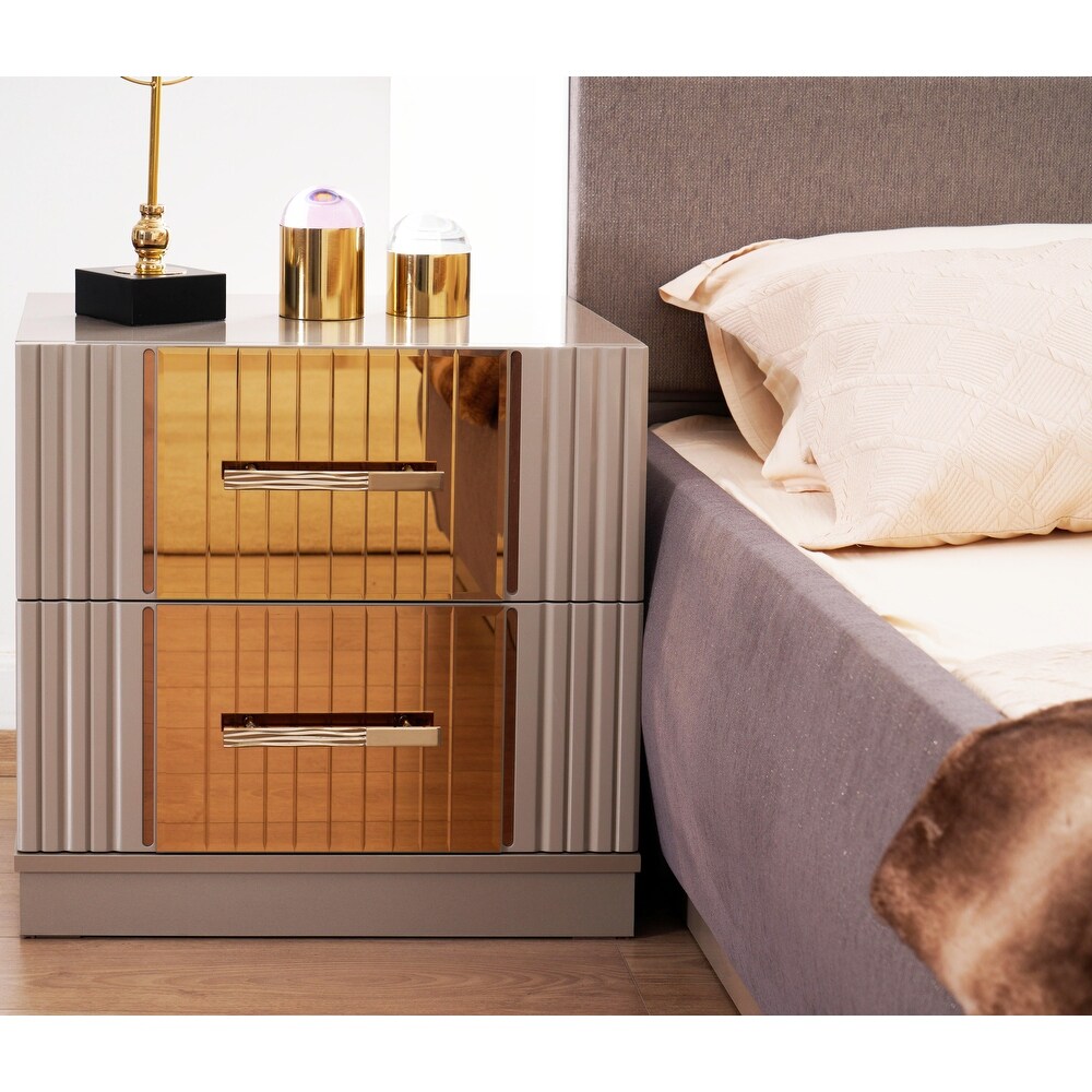 Gold Mirrored Finish Bedside Table Nightstand Accent Table with 2 Drawers Grey Bedside Cupboard Side Table Sofa Table