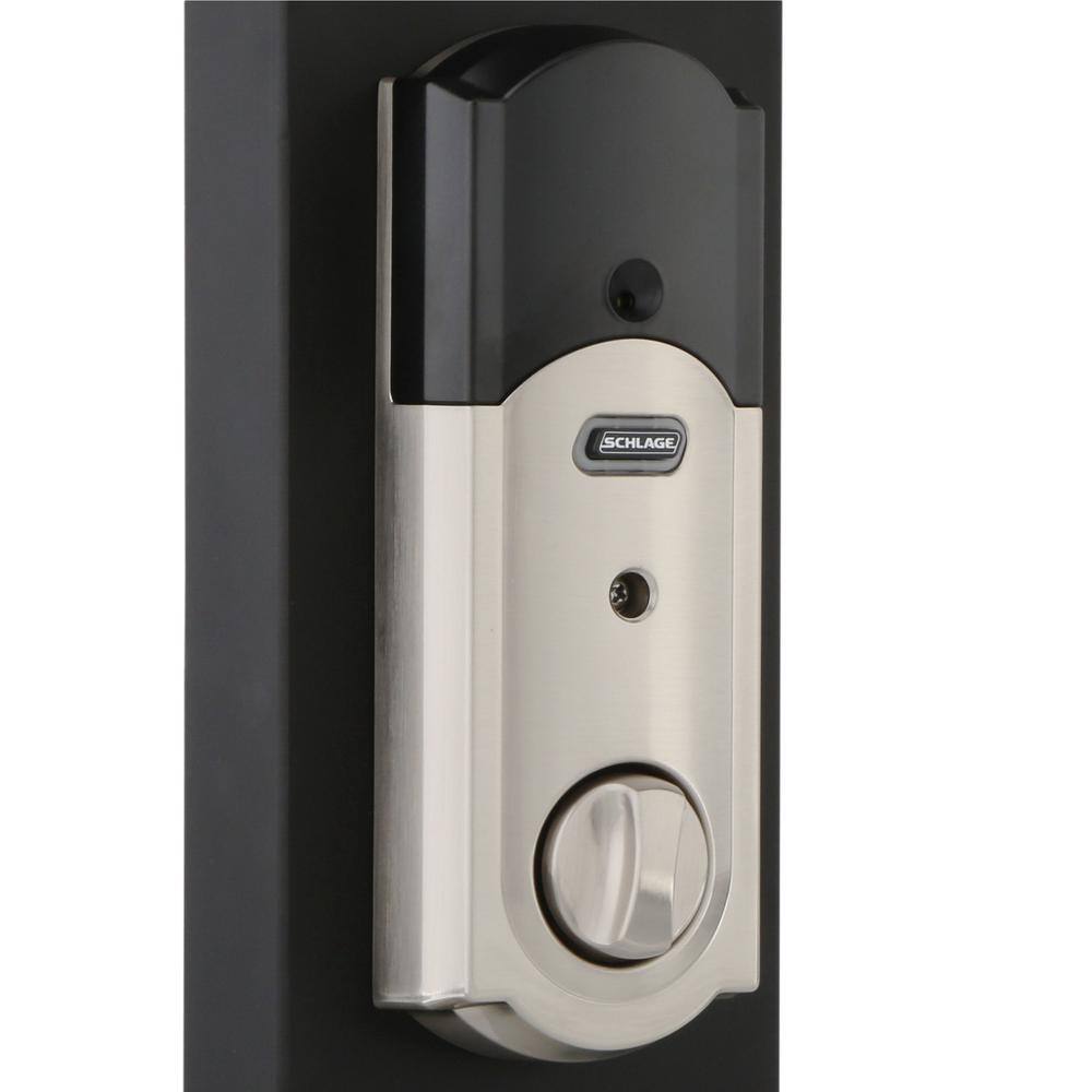 Schlage Camelot Satin Nickel Electronic Connect Smart Deadbolt with Alarm - Z-Wave Plus Enabled BE469zp v cam 619