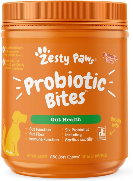 Zesty Paws Probiotic Bites Pumpkin Flavored Soft Chews Digestive Supplement for Dogs