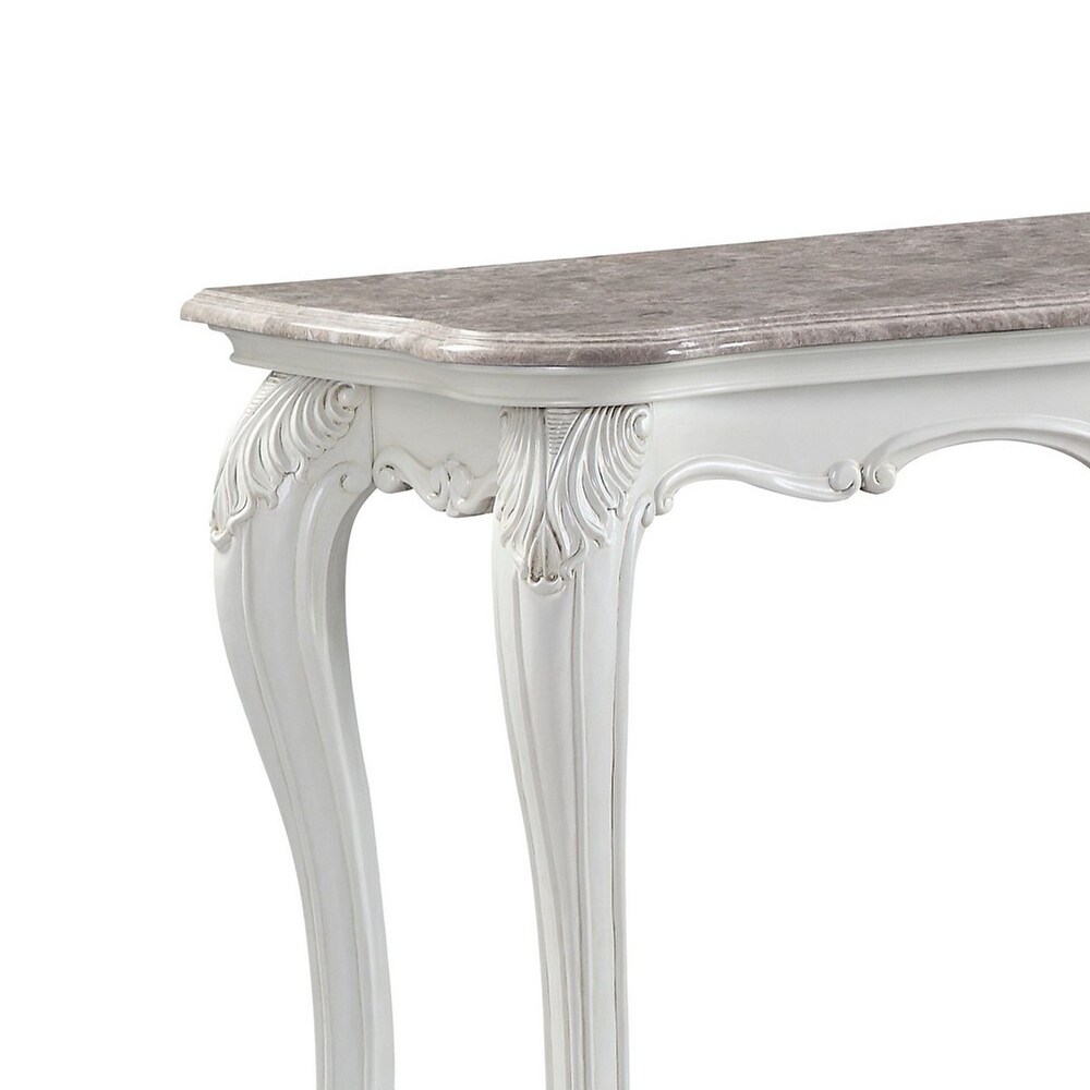 Sofa Table with Marble Top and Cabriole Legs  Antique White