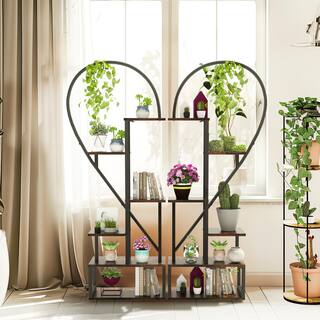 AESOME 53.7 in. x 17.7 in. x 9.5 in. Indoor Metal Plant Stand Half Heart Shaped Ladder Rack with Wooden Shelf 6-Tier (2-Pack) HJ1241S