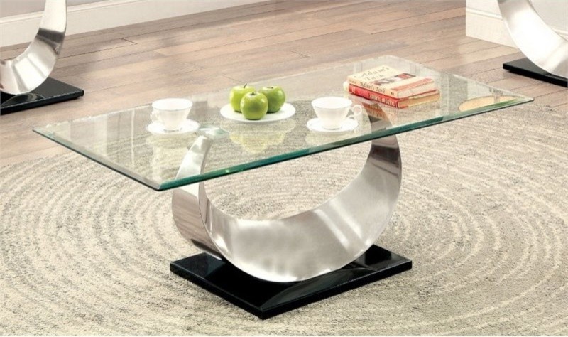 Furniture of America Suse Glass Top Coffee Table in Silver Satin Plated   Contemporary   Coffee Tables   by Homesquare  Houzz