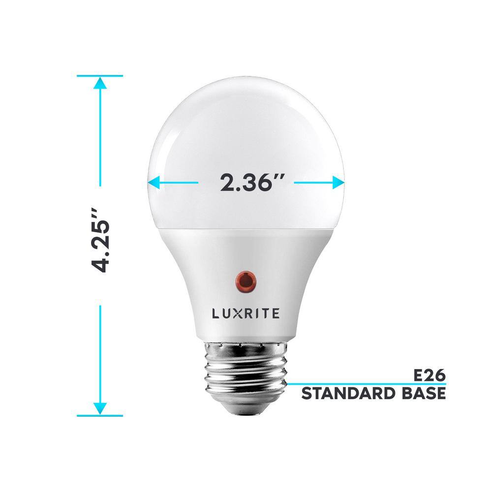 LUXRITE 60-Watt Equivalent A19 E26 Base Dusk to Down Sensor LED Light Bulb 5000K Bright White 4-Pack LR21473-4PK