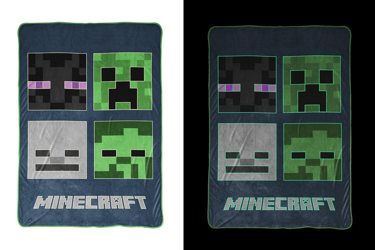 Minecraft Bad Mobs Club Glow In The Dark Kids Blanket， 62 x 90， Microfiber， Blue， Mojang， Gaming Bedding