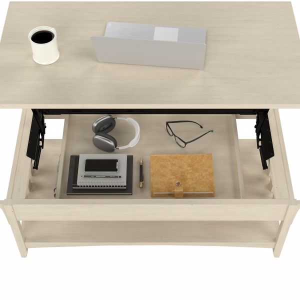 Bush Furniture Salinas Lift Top Coffee Table Desk with Storage in Antique White