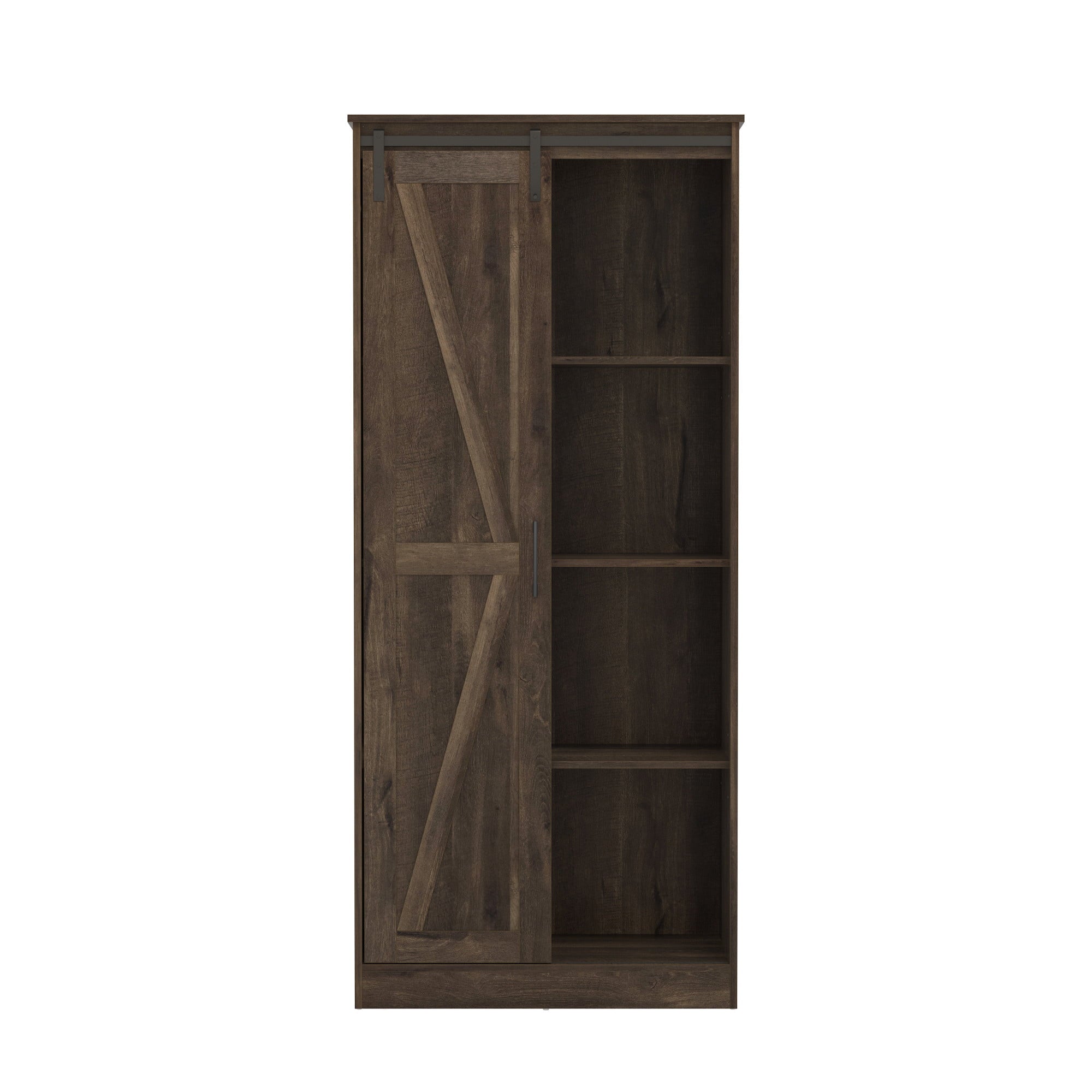 Woven Paths Shelton Wood Kitchen Pantry with 1 Sliding Barn Door， Dusty Oak