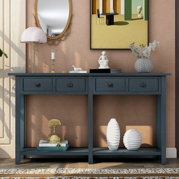 59-in Antique Navy Rustic Console Table Texture Entryway Table