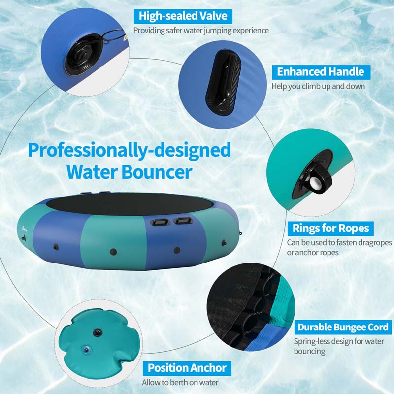 15 FT Inflatable Water Bouncer Trampoline Portable Bounce Swim Platform for Lakes Pools Calm Sea