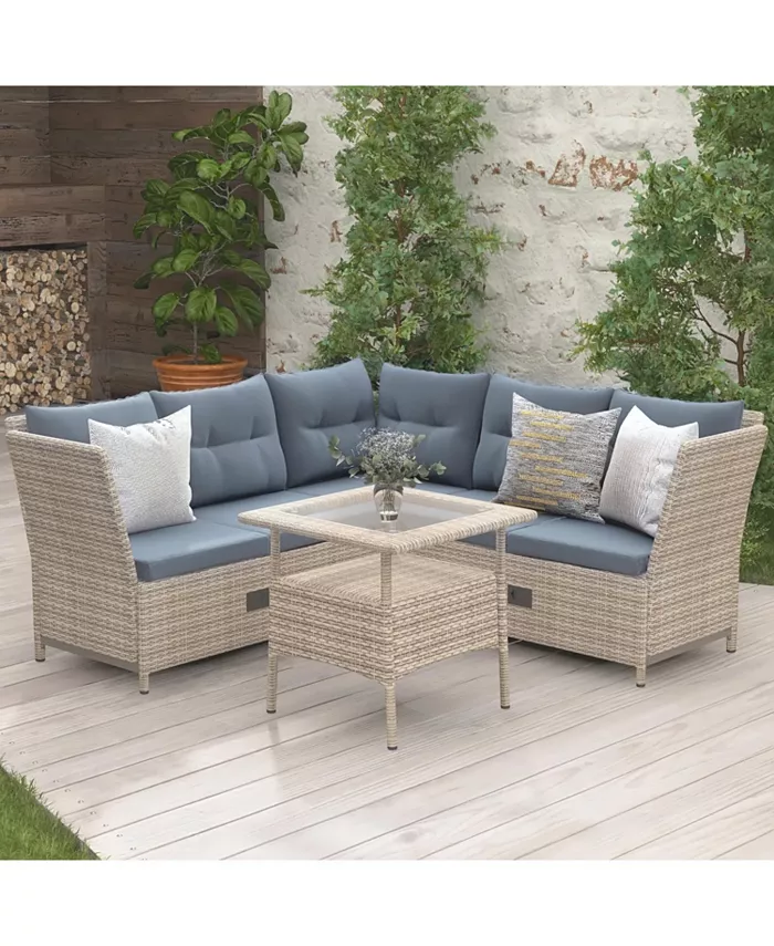 Simplie Fun Outdoor Patio 4-Piece All Weather PE Wicker Rattan Sofa Set with Adjustable Backs for Backyard Poolside Gray