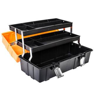 Big Red 17 in. W x 9 in. D Plastic 3-Layer Multi-Function Storage Tool Box with Tray and Dividers Orange ATRJH-2329B