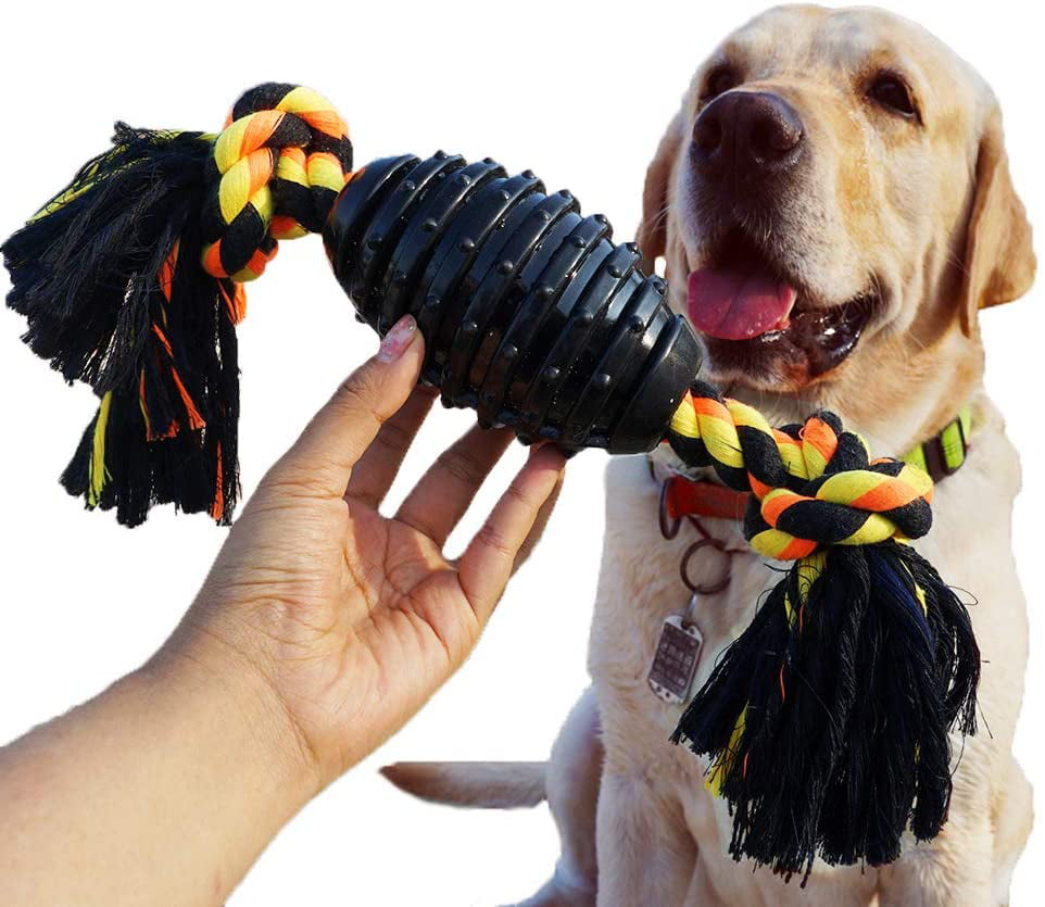 LECHONG Durable Dog Chew Toys for Aggressive Chewer， Combine Ball Rope Dog Toy 13.5 inch Nearly Indestructible Dog Toy with Convex Design for Puppy Small Medium and Large Dog