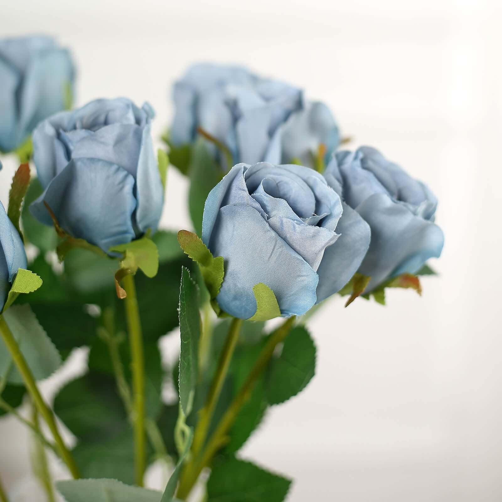 24pcs Dusty Blue Long Stem Artificial Silk Roses Flowers 31