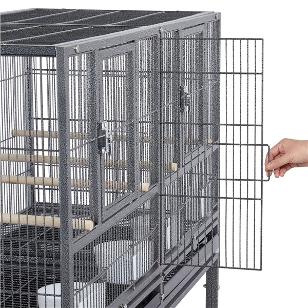 Topeakmart Stackable Metal Wide Bird Cage Divided Bird Breeder Cage with Rolling Stand Black